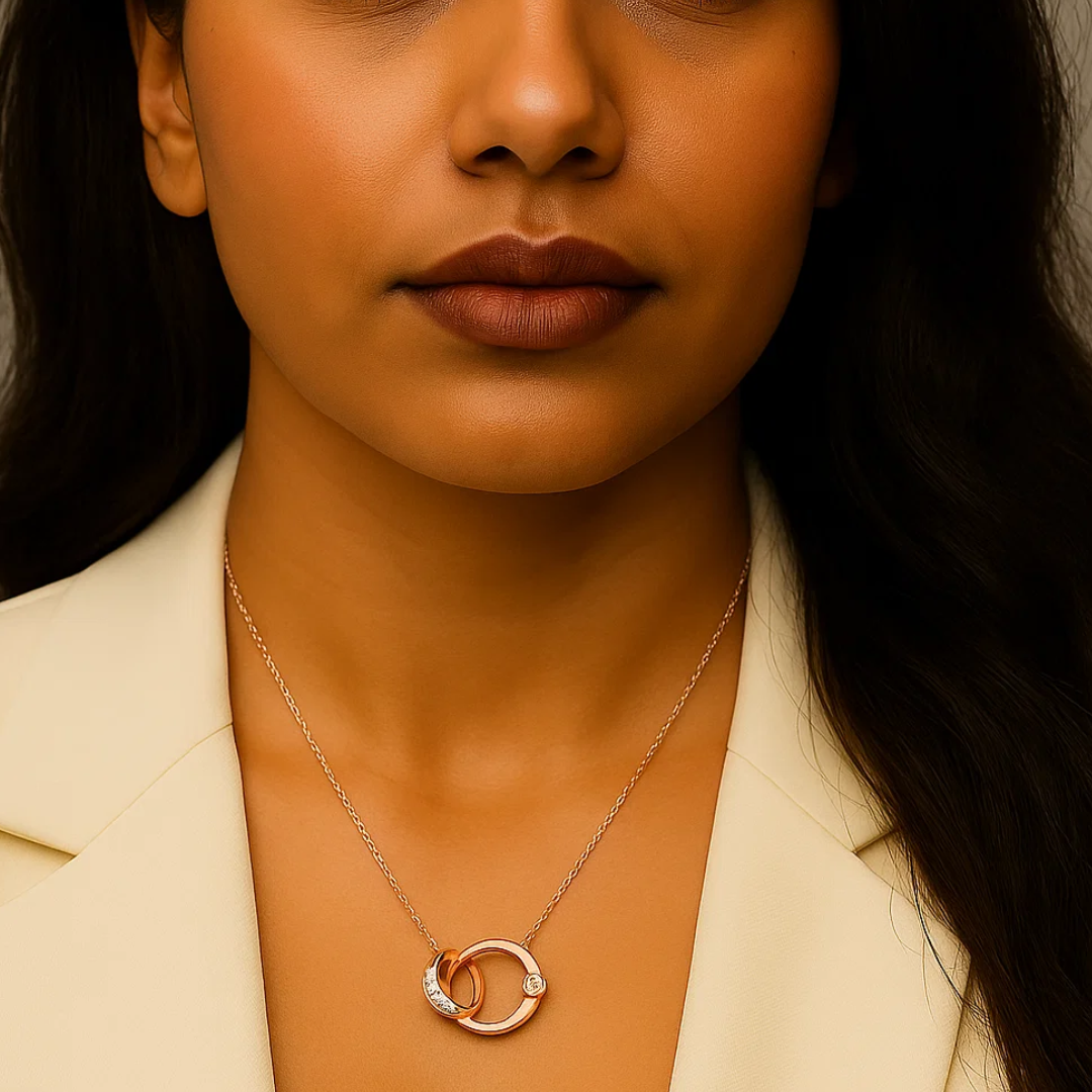 Lyra | Rose Gold (18k) Plated Double Interlocking Circles Pendant Waterproof Necklace with Zircons