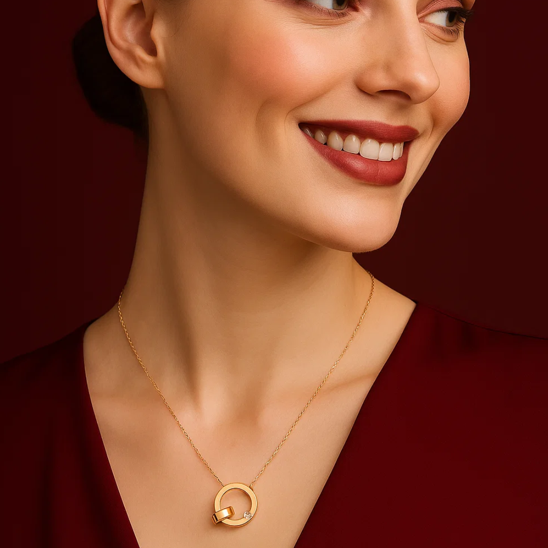 Lyra | Rose Gold (18k) Plated Double Interlocking Circles Pendant Waterproof Necklace with Zircons