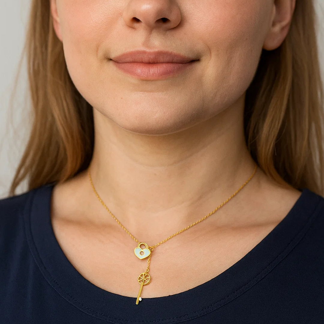 Daria | Gold (18K) Plated Heart Lock and Key Waterproof Necklace