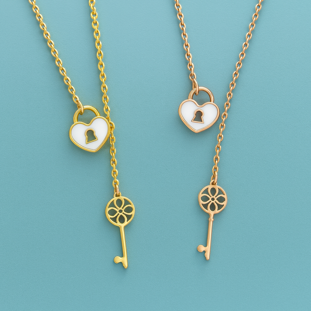 Daria | Gold (18K) Plated Heart Lock and Key Waterproof Necklace