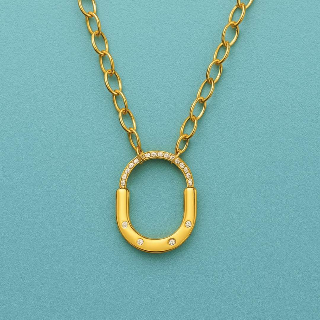 Avielle | Gold (18K) Plated Lock Pendant Waterproof Link Chain Necklace with Zircons