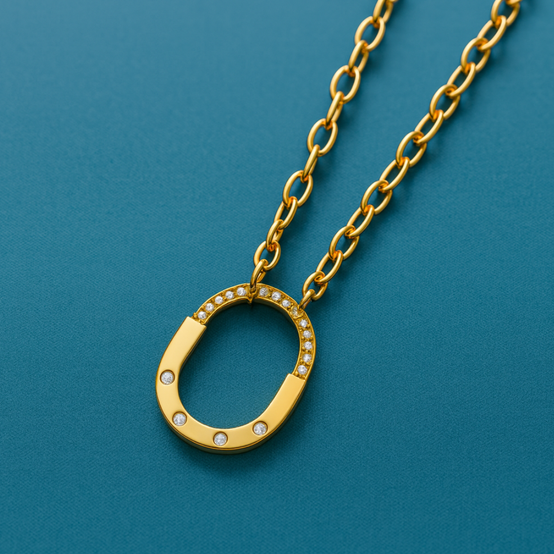 Avielle | Gold (18K) Plated Lock Pendant Waterproof Link Chain Necklace with Zircons