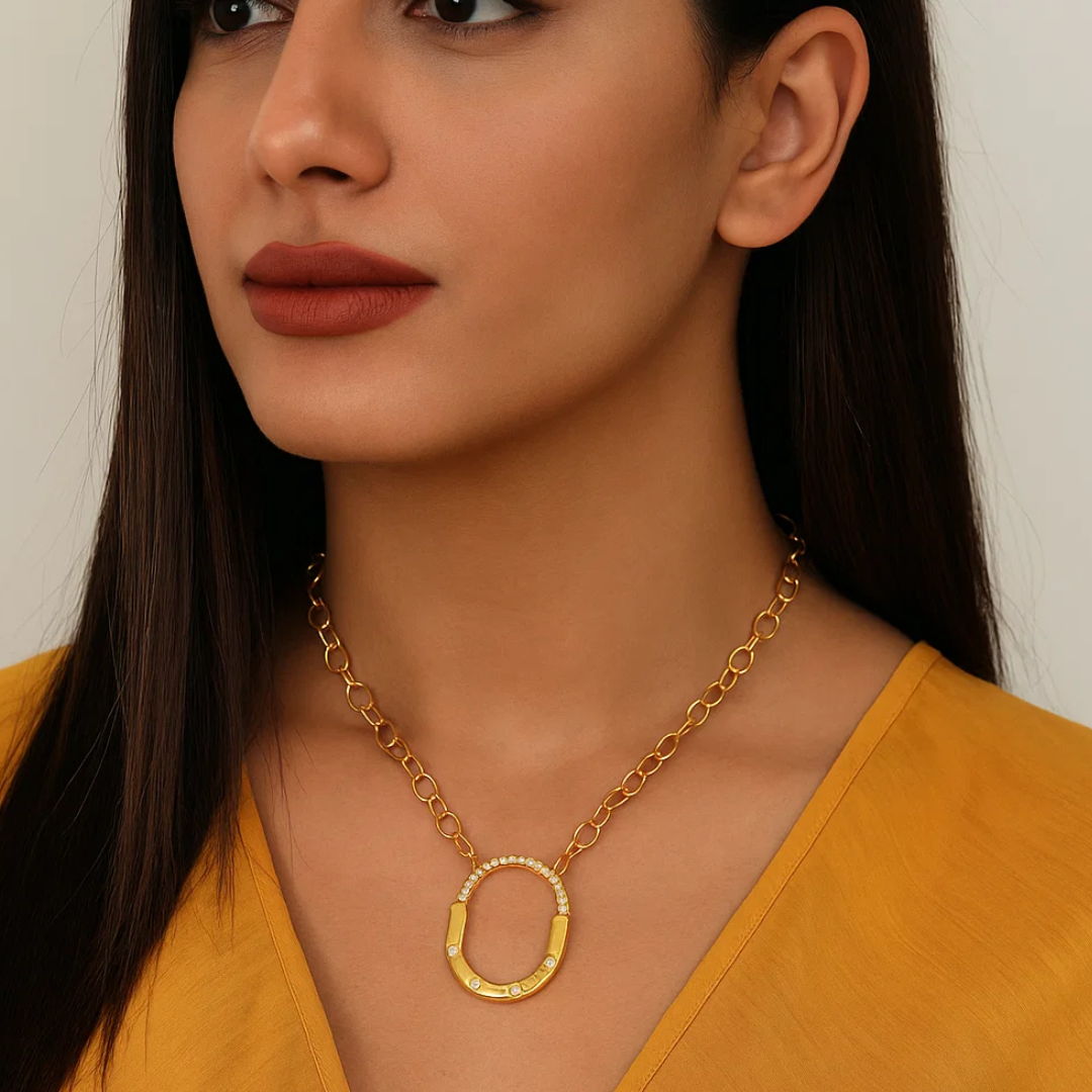Avielle | Gold (18K) Plated Lock Pendant Waterproof Link Chain Necklace with Zircons