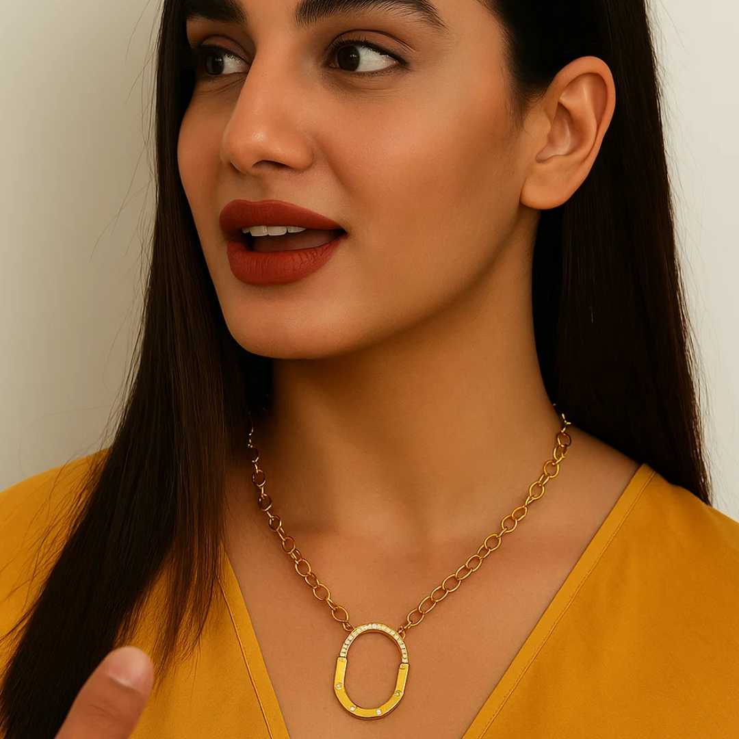 Avielle | Gold (18K) Plated Lock Pendant Waterproof Link Chain Necklace with Zircons