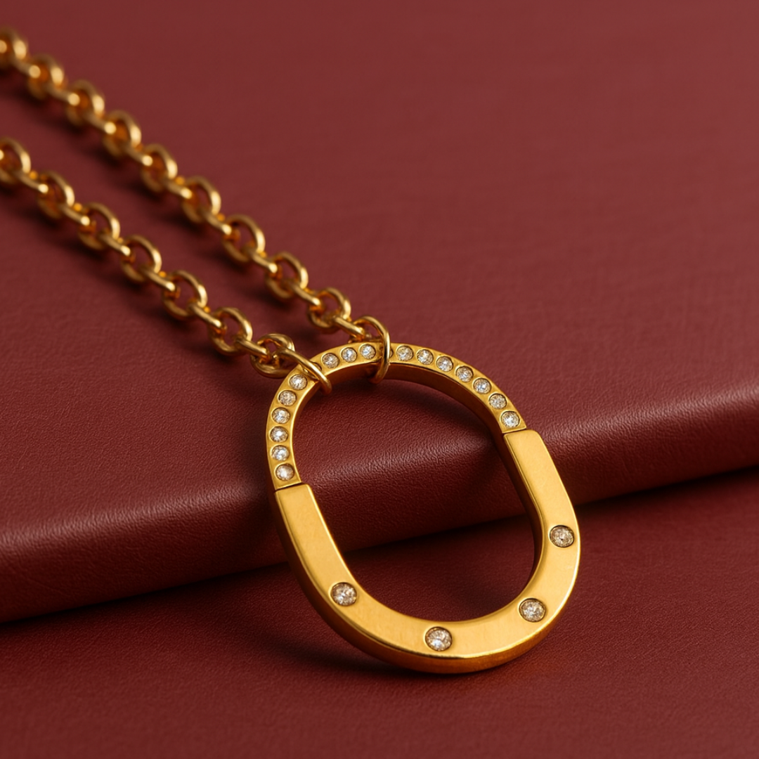 Avielle | Gold (18K) Plated Lock Pendant Waterproof Link Chain Necklace with Zircons