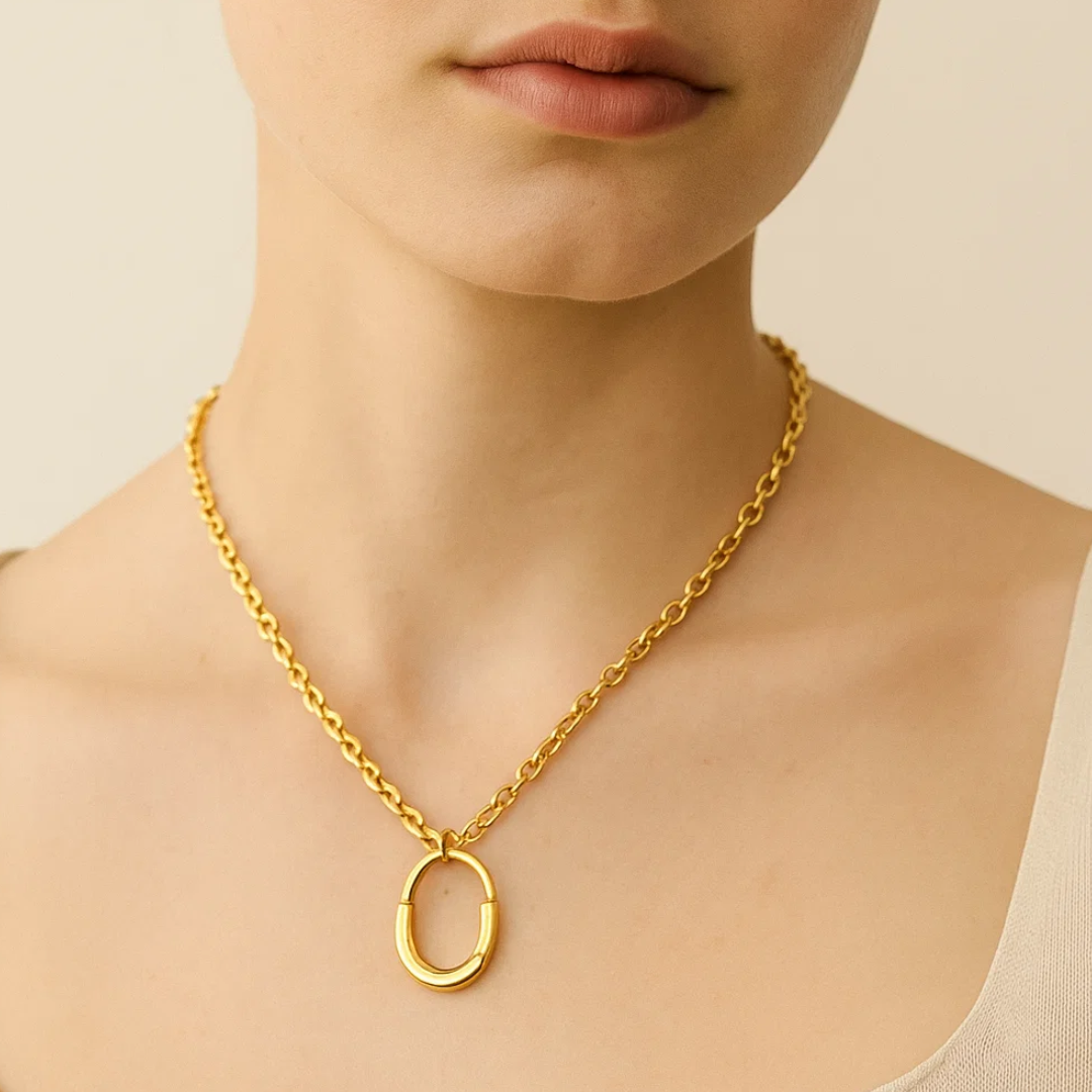 Kimberly | 18K Gold Plated Lock Pendant Waterproof Necklace with Link Chain