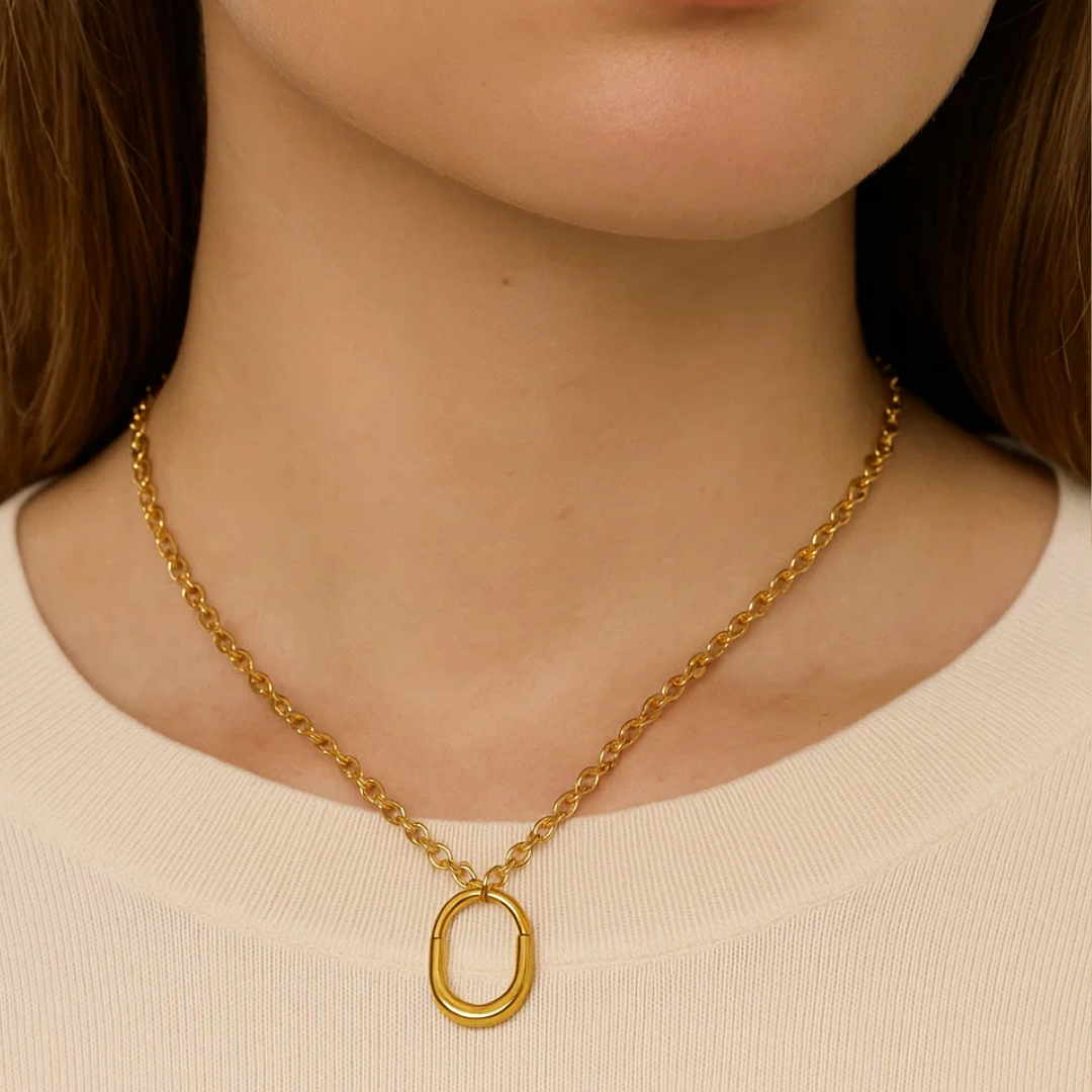 Kimberly | 18K Gold Plated Lock Pendant Waterproof Necklace with Link Chain