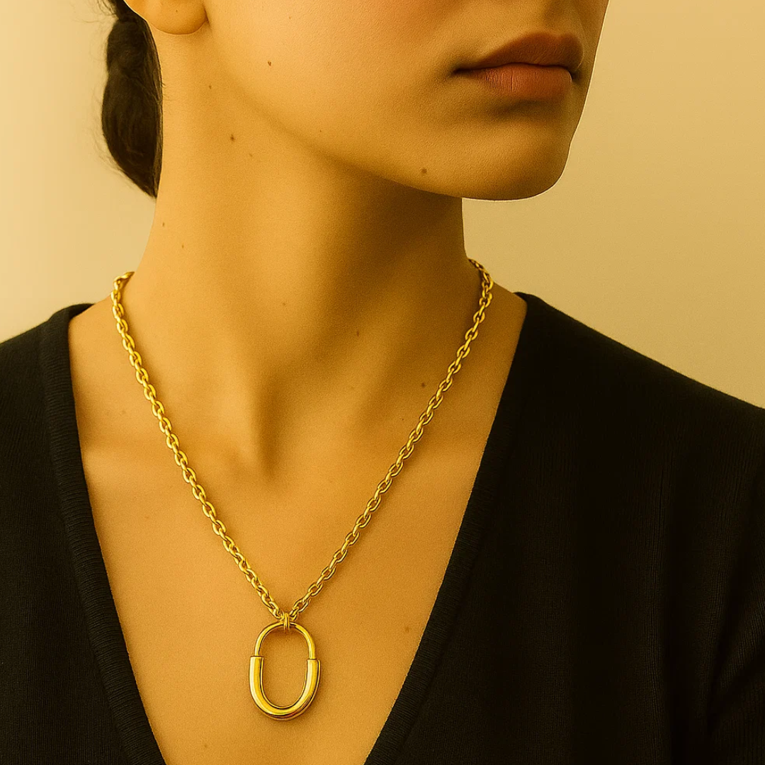 Kimberly | 18K Gold Plated Lock Pendant Waterproof Necklace with Link Chain
