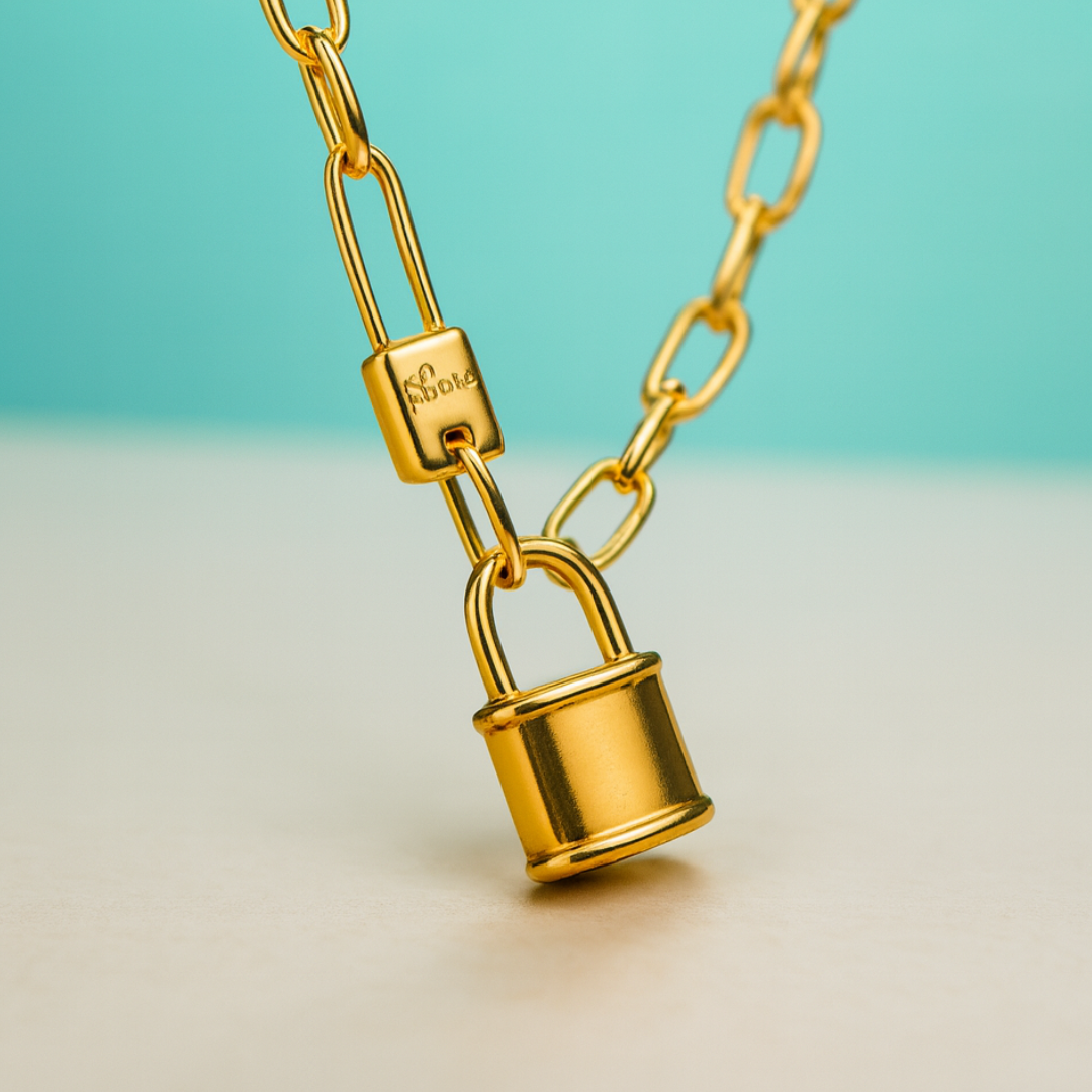 Odessa | Gold (18K) Plated Padlock Pendant Cuban Link Statement Waterproof Necklace