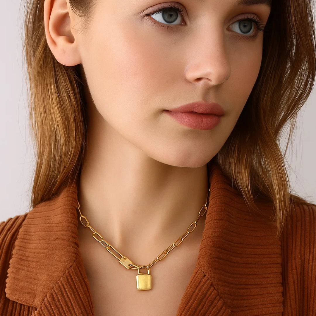 Odessa | Gold (18K) Plated Padlock Pendant Cuban Link Statement Waterproof Necklace
