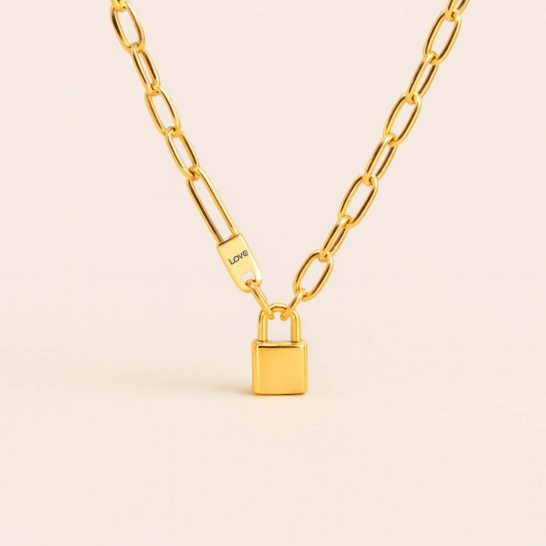 Odessa | Gold (18K) Plated Padlock Pendant Cuban Link Statement Waterproof Necklace