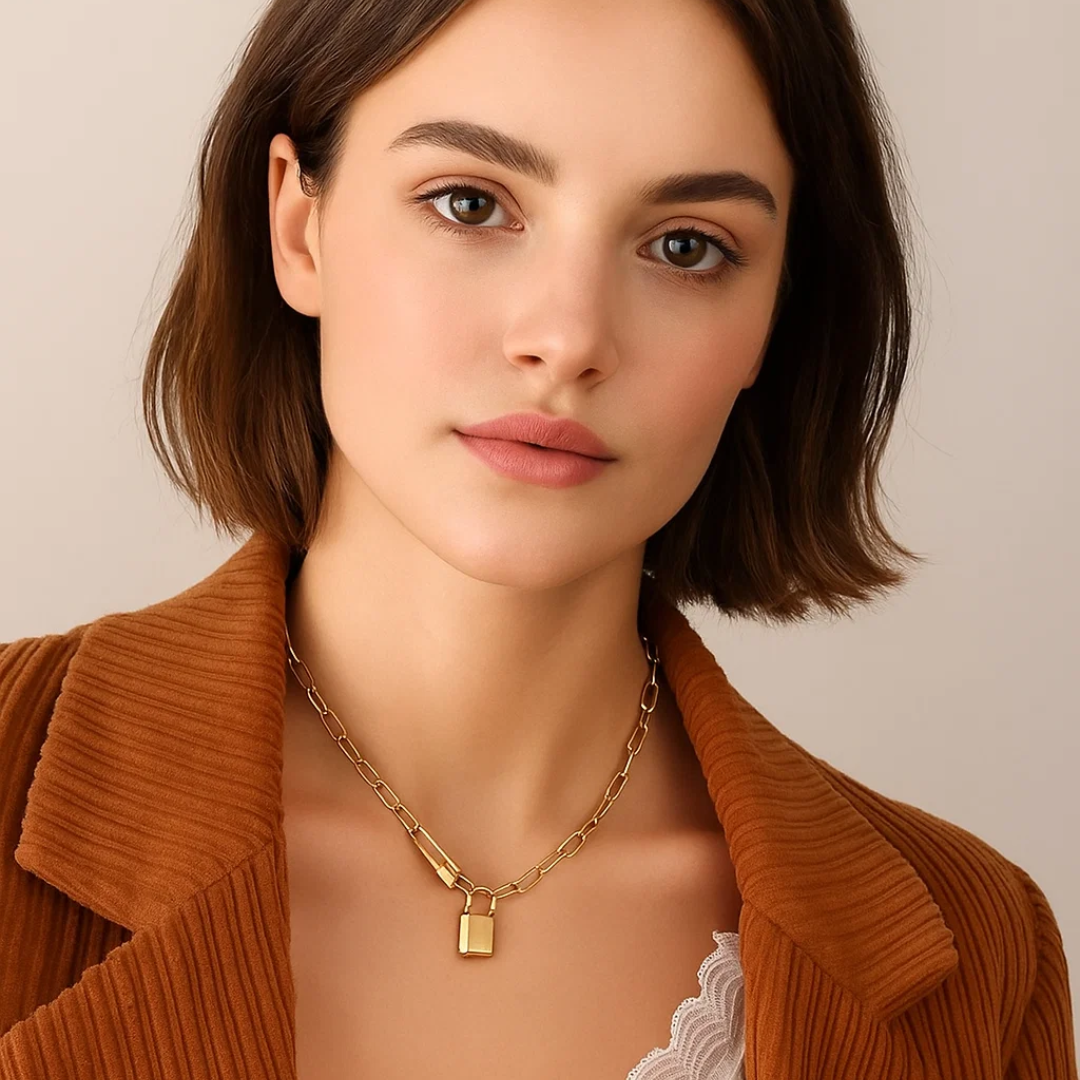 Odessa | Gold (18K) Plated Padlock Pendant Cuban Link Statement Waterproof Necklace