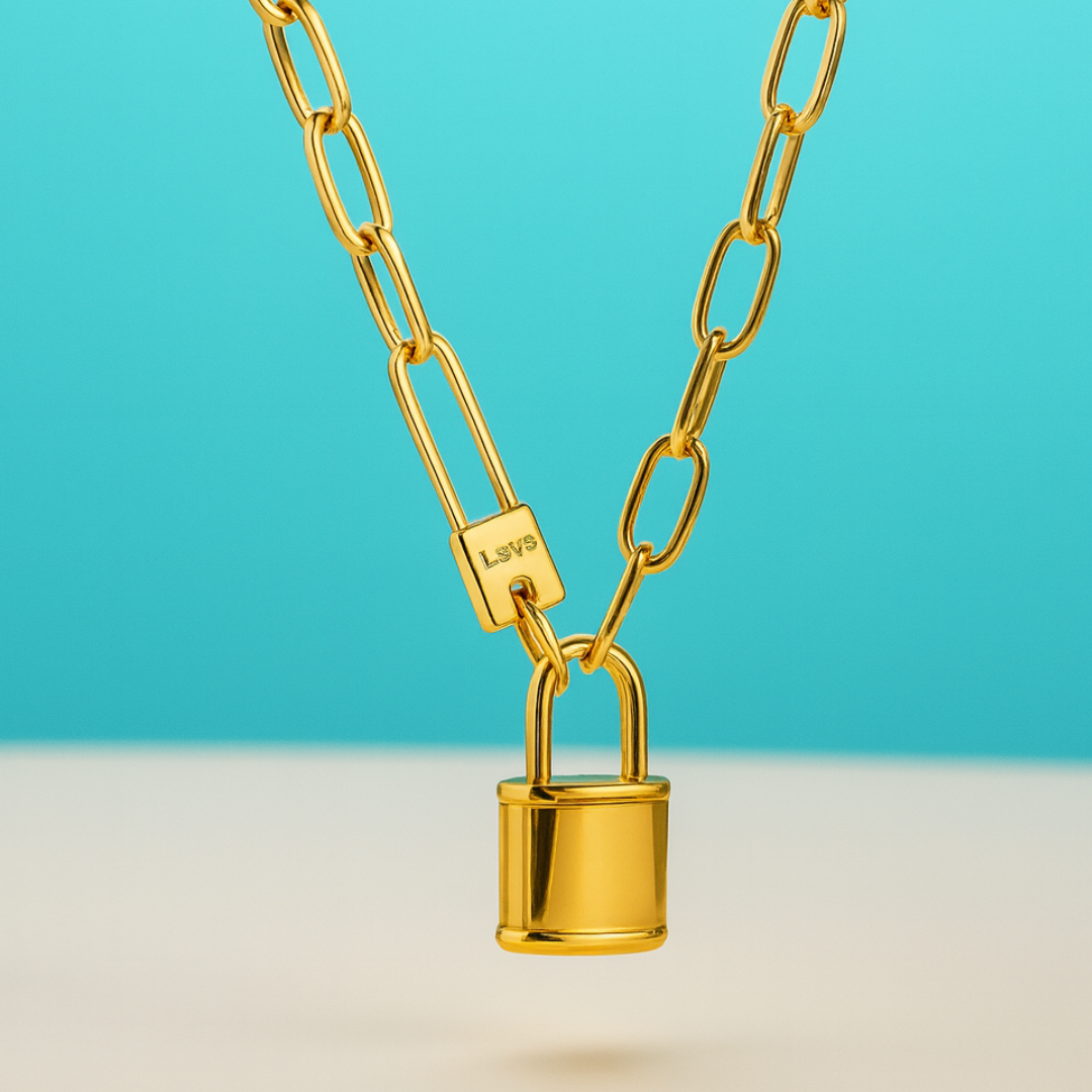 Odessa | Gold (18K) Plated Padlock Pendant Cuban Link Statement Waterproof Necklace