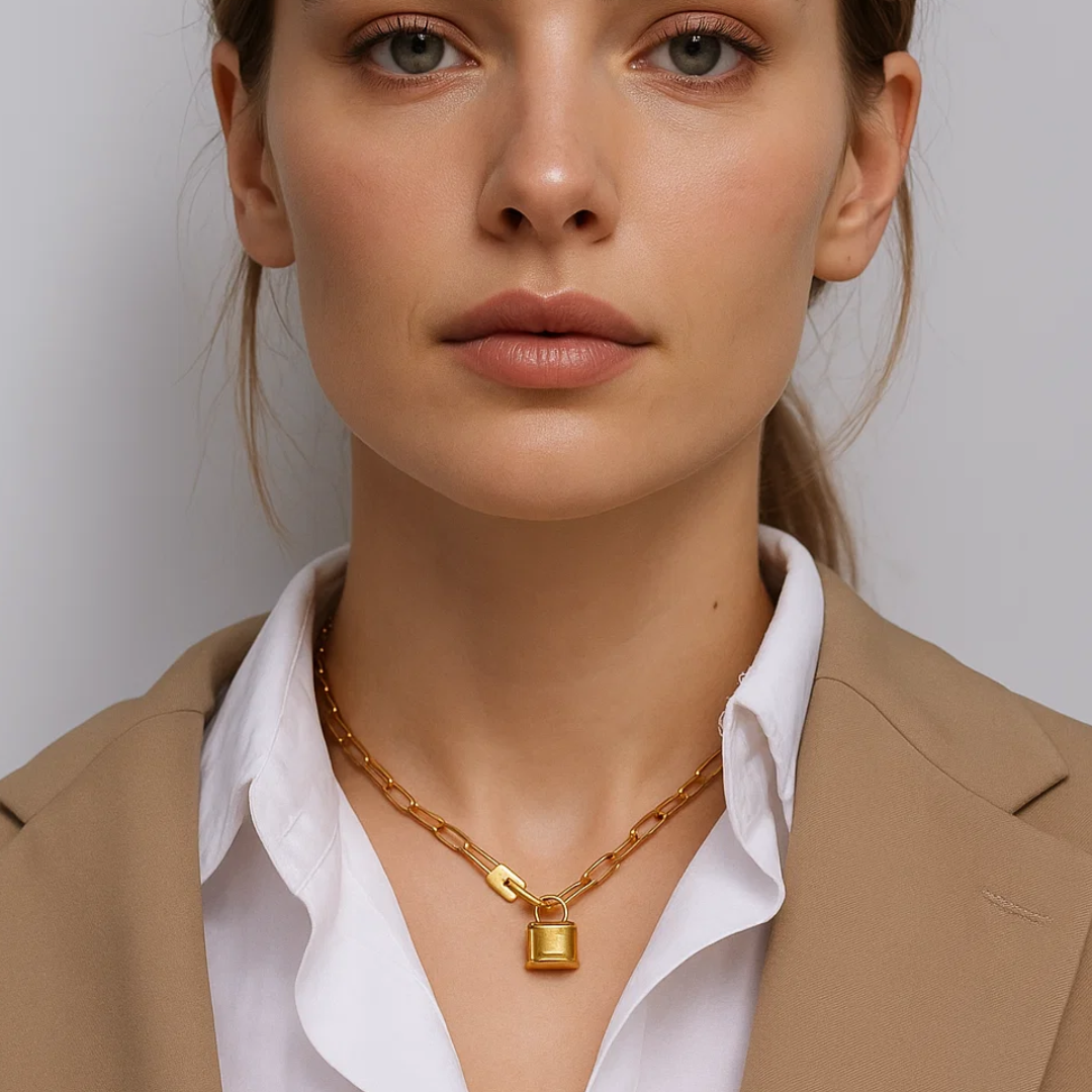 Odessa | Gold (18K) Plated Padlock Pendant Cuban Link Statement Waterproof Necklace