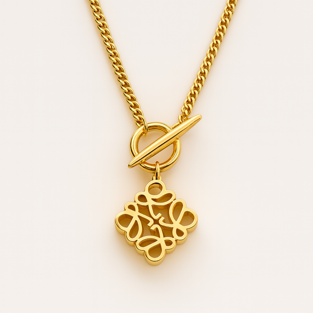 Saskia | Gold (18K) Plated French Moon Cake OT Buckle Pendant Necklace