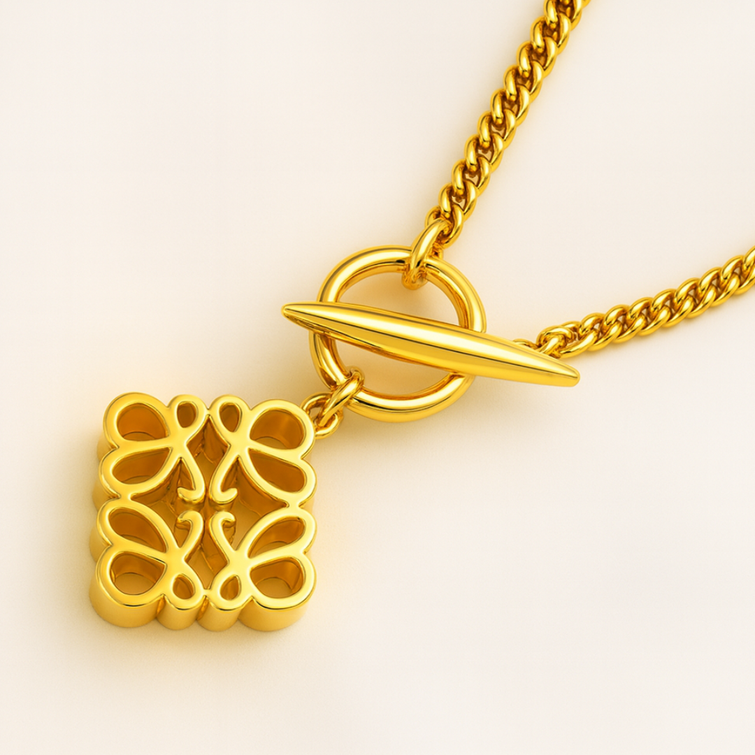 Saskia | Gold (18K) Plated French Moon Cake OT Buckle Pendant Necklace