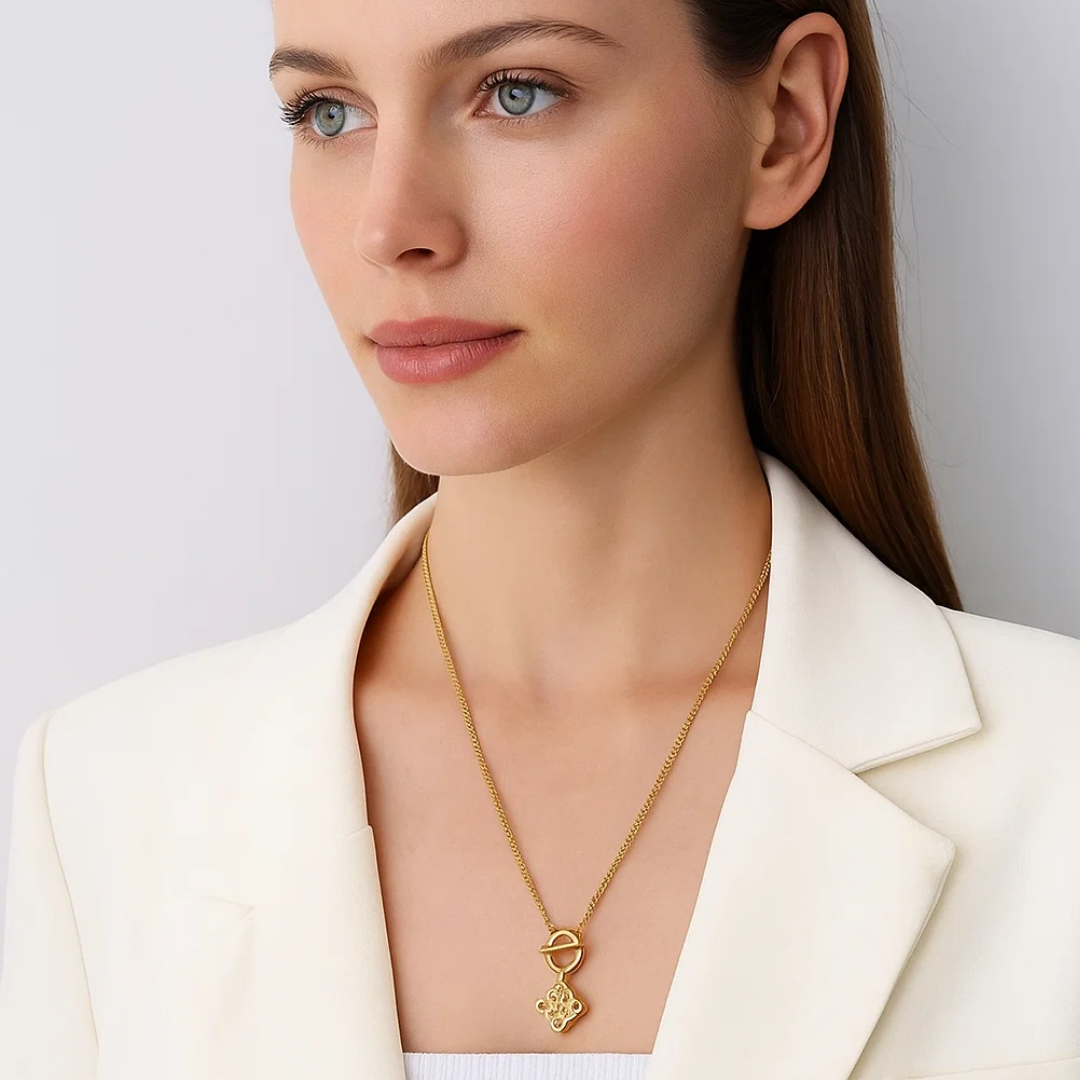 Saskia | Gold (18K) Plated French Moon Cake OT Buckle Pendant Necklace
