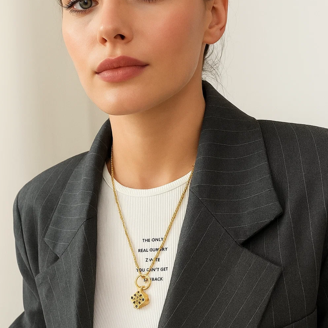 Saskia | Gold (18K) Plated French Moon Cake OT Buckle Pendant Necklace