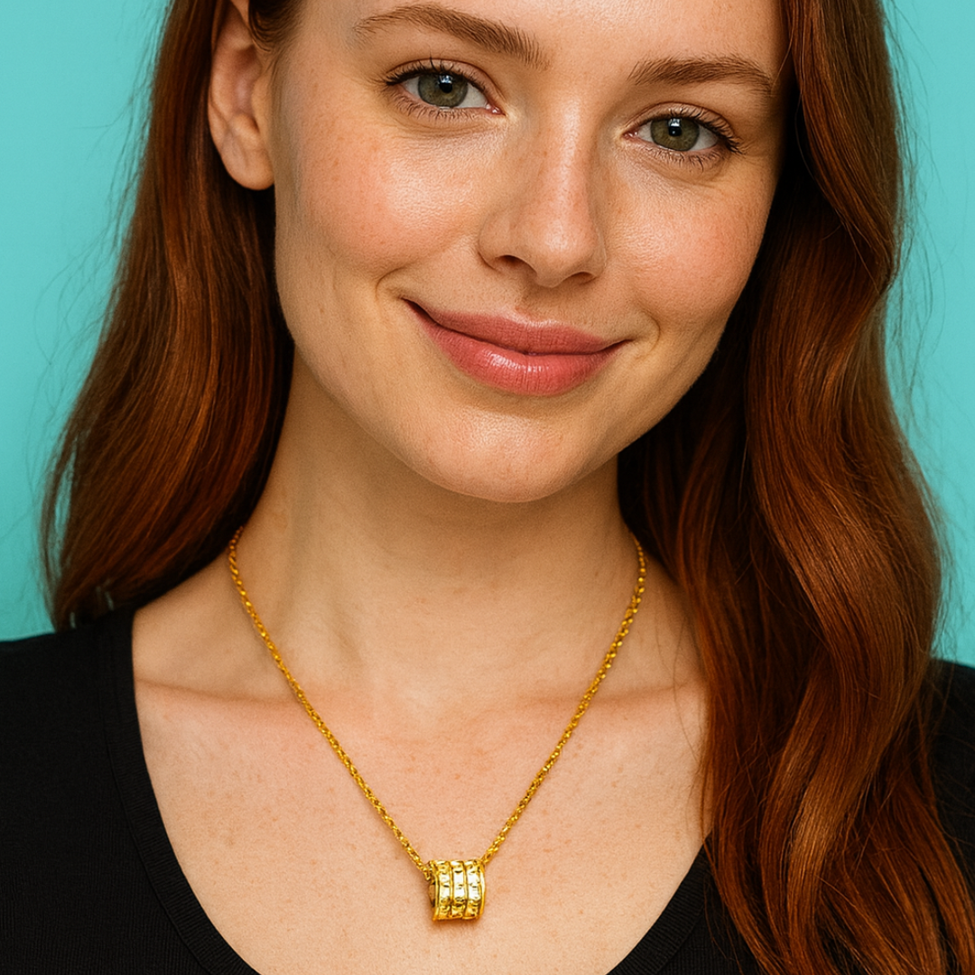 Astrid | Gold (18K) Plated Pavé Cylinder Pendant Waterproof Necklace with Zircons
