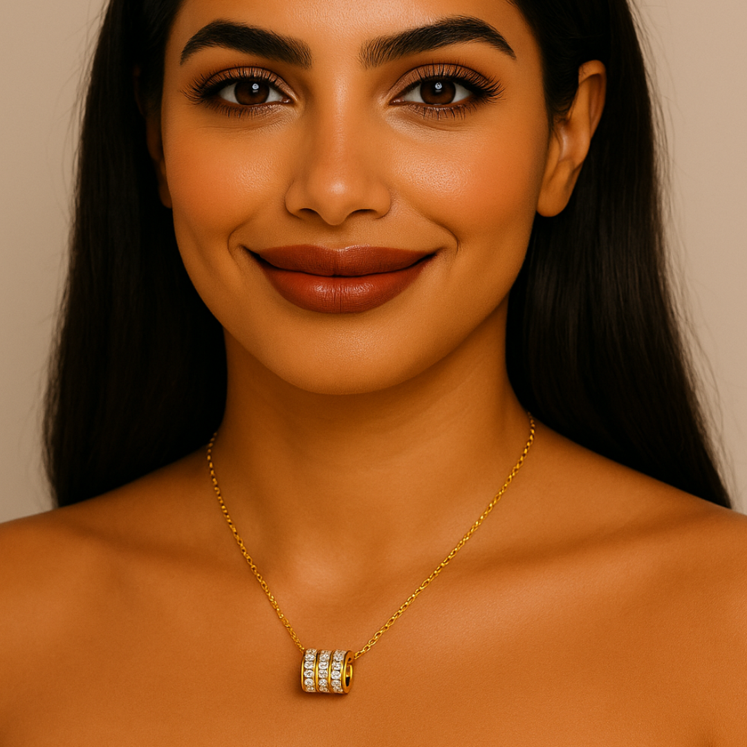 Astrid | Gold (18K) Plated Pavé Cylinder Pendant Waterproof Necklace with Zircons
