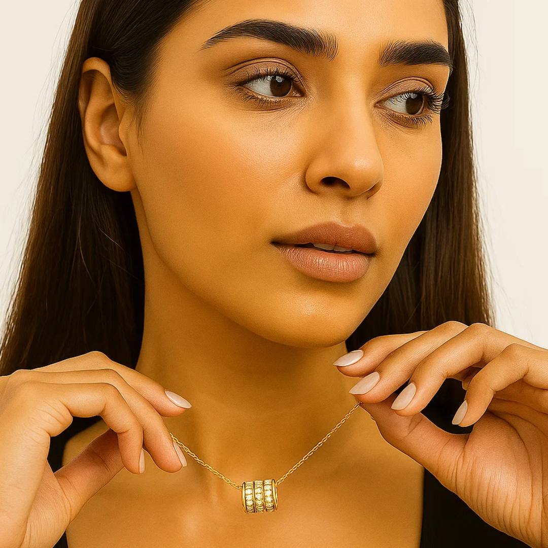 Astrid | Gold (18K) Plated Pavé Cylinder Pendant Waterproof Necklace with Zircons
