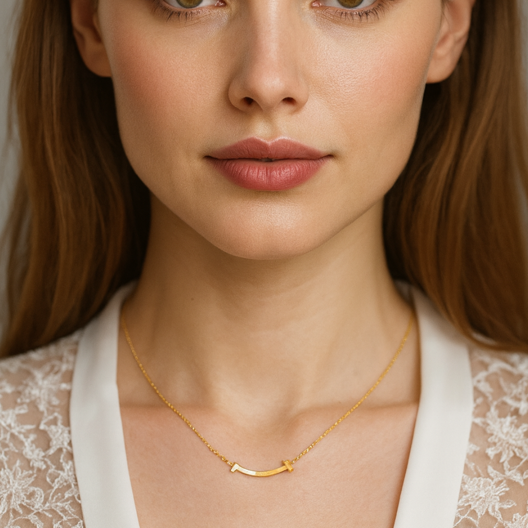 Monica | 18K Gold Plated T-Smile Pendant Waterproof Necklace with Shell