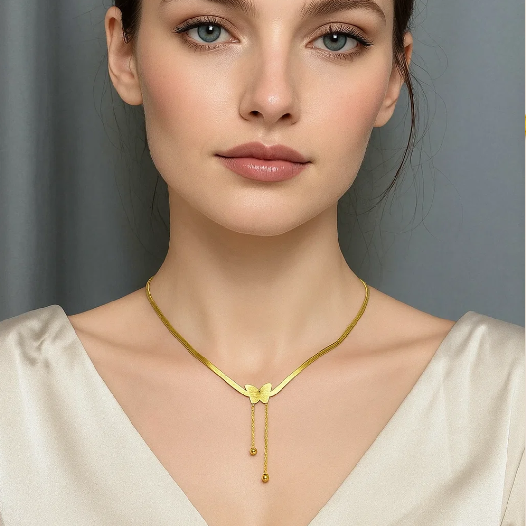 Anastasia | 18K Gold Plated Sparkling Butterfly Charm Pendant Waterproof Necklace