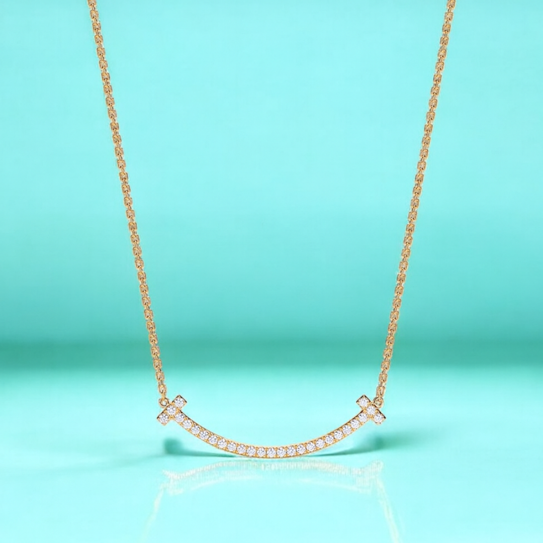 Sofia | 18K Gold Plated T-Smile Pendant Waterproof Necklace with Zircons