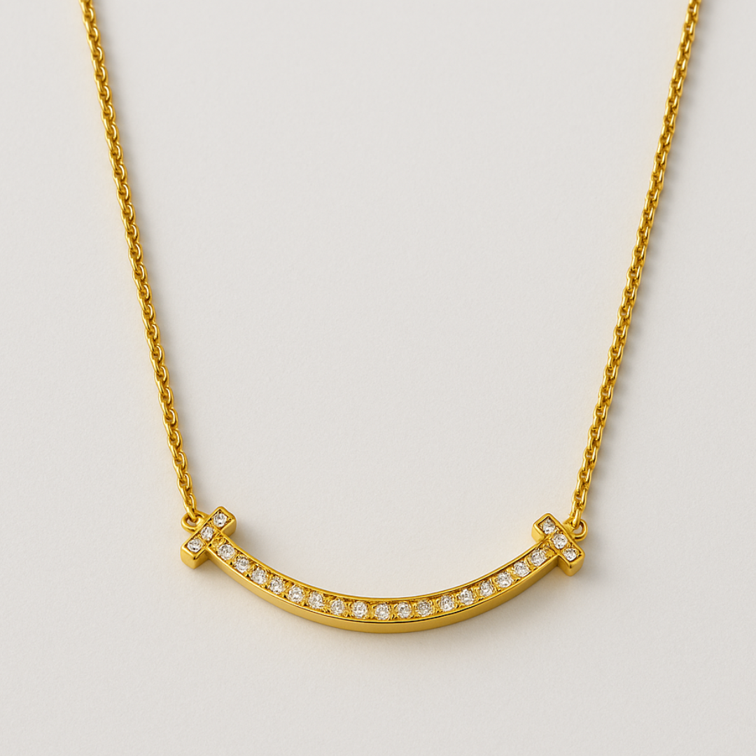 Sofia | 18K Gold Plated T-Smile Pendant Waterproof Necklace with Zircons