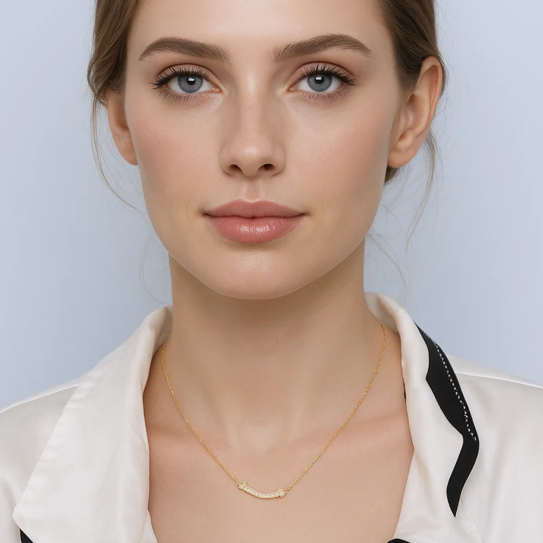 Sofia | 18K Gold Plated T-Smile Pendant Waterproof Necklace with Zircons