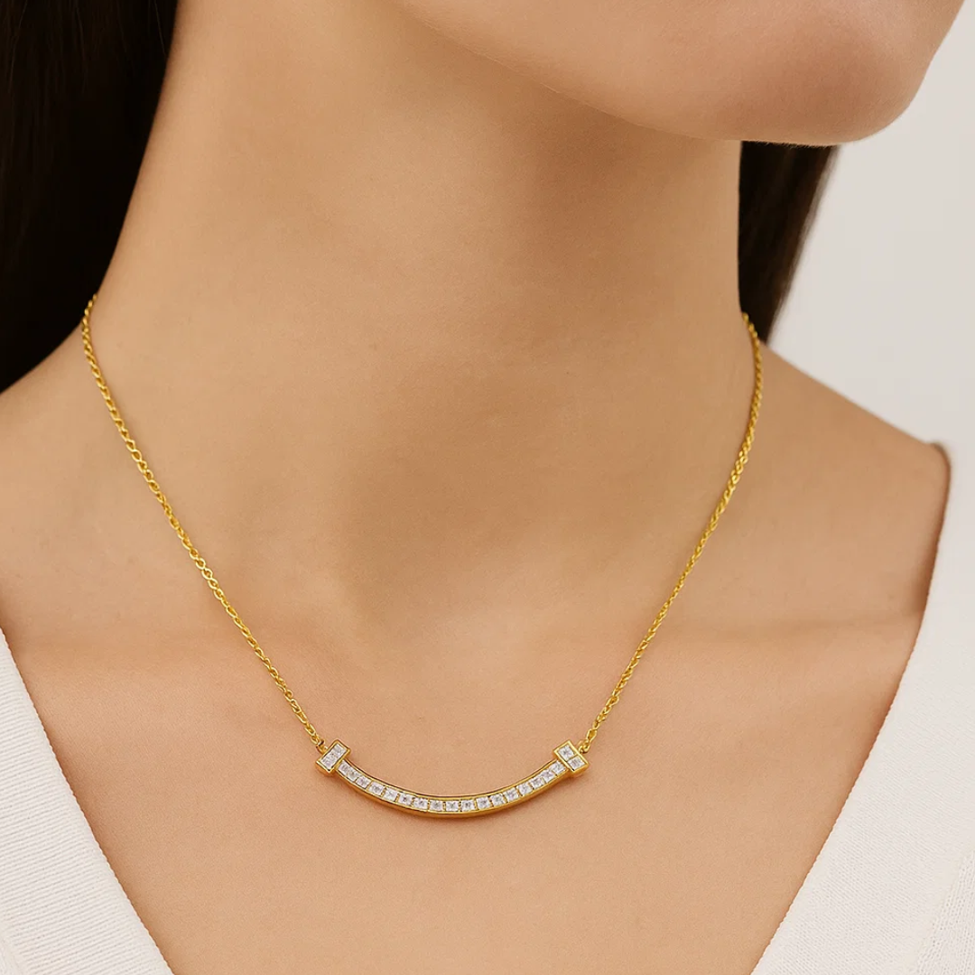Sofia | 18K Gold Plated T-Smile Pendant Waterproof Necklace with Zircons