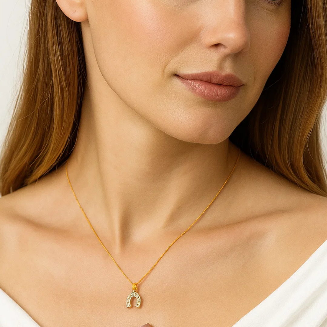 Amber | 18K Gold Plated Horse Shoe Pendant Waterproof Necklace