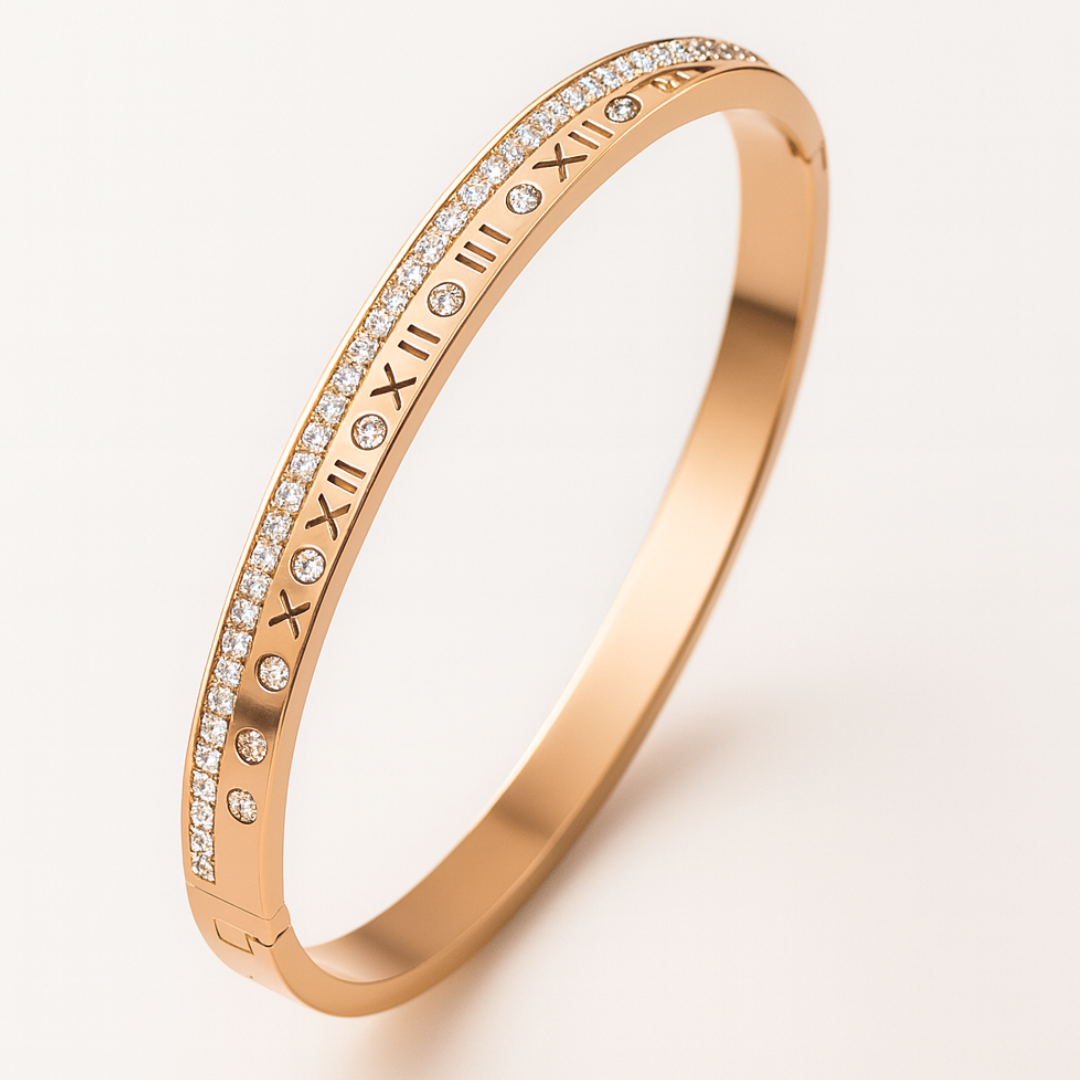 Lucia | 18K Gold Plated Roman Numeral Crystal Cuff Bracelet Bangle