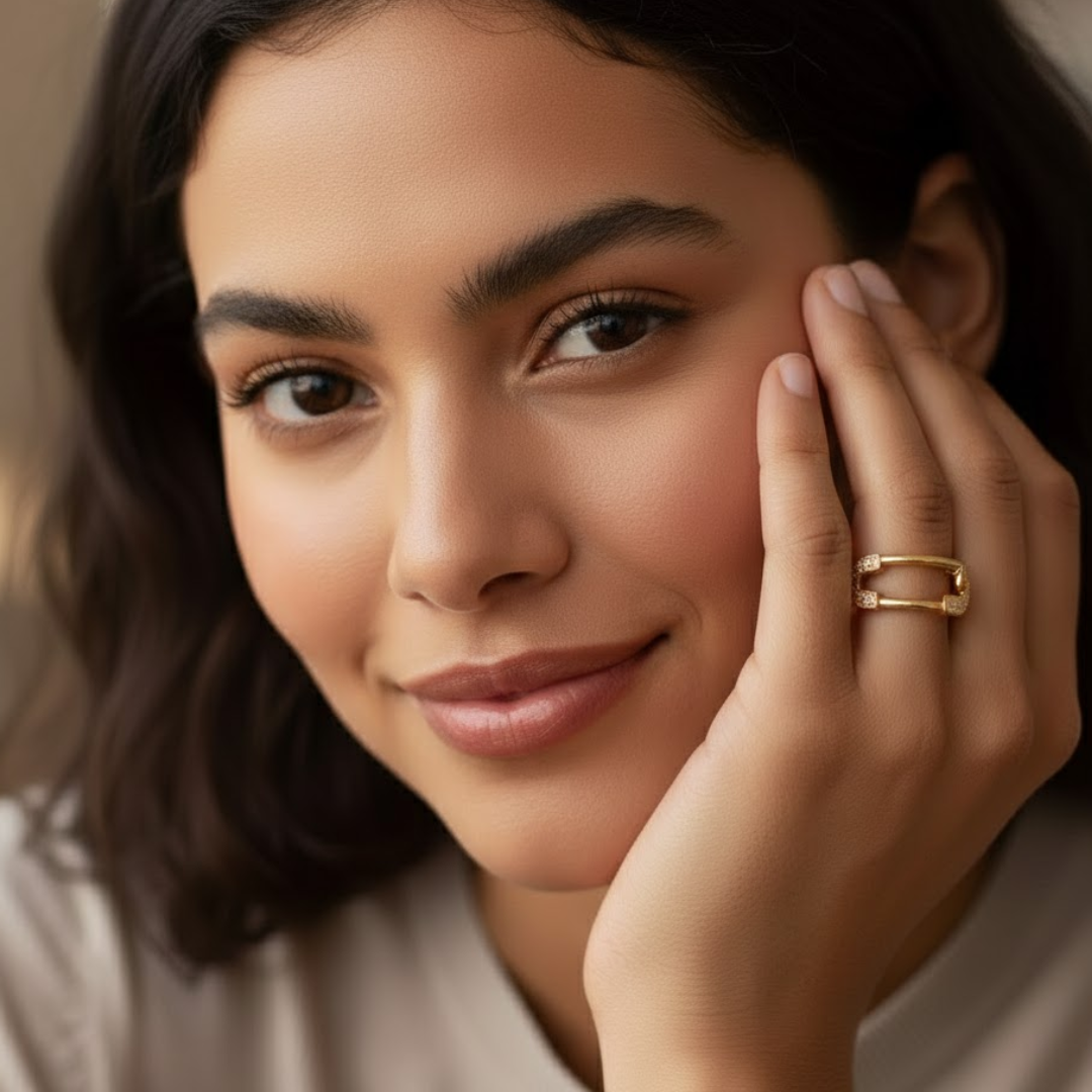 Josephine | Gold Plated Safety Pin Design Resizable Ring