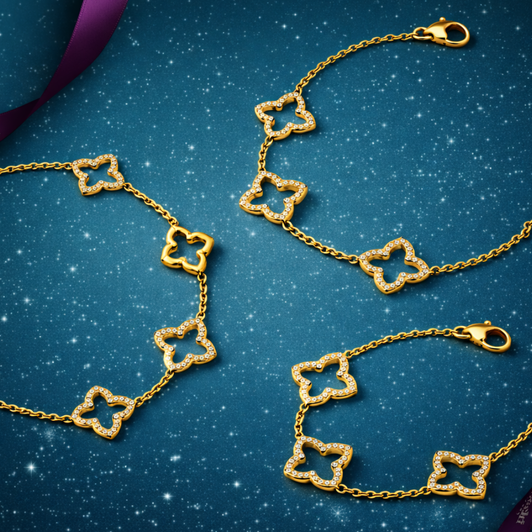 Giulia | Gold Plated Multi Clover Chain Bracelet