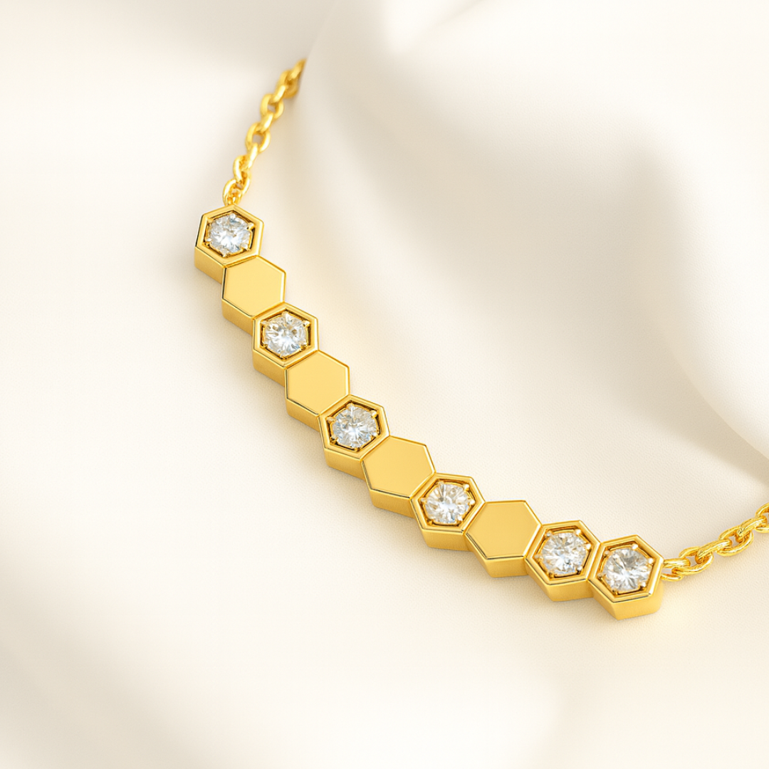 Beth | Gold (18K) and Rose Gold Plated Honeycomb Bar Pendant Waterproof Necklace with Zircons