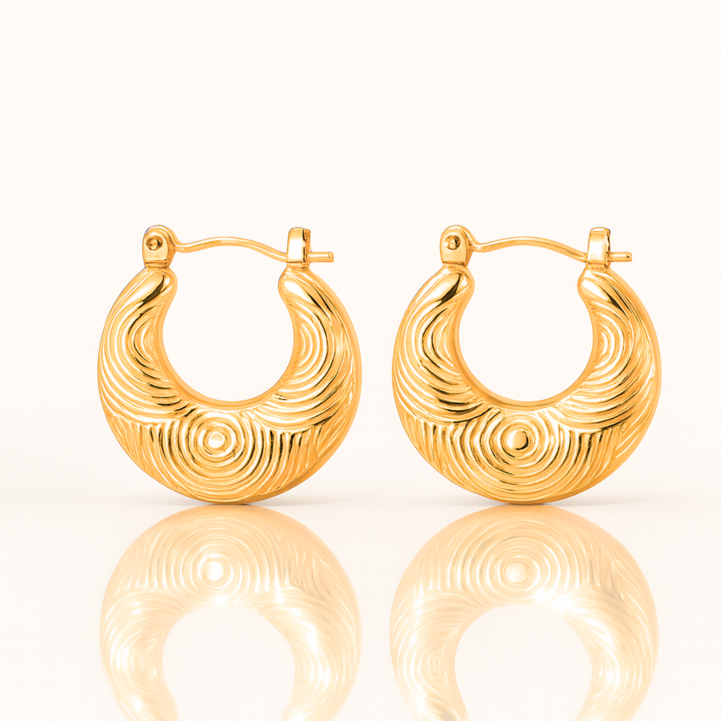 Tilly | 18K Gold Plated Circular Flat Embossed Hoop Waterproof Earrings