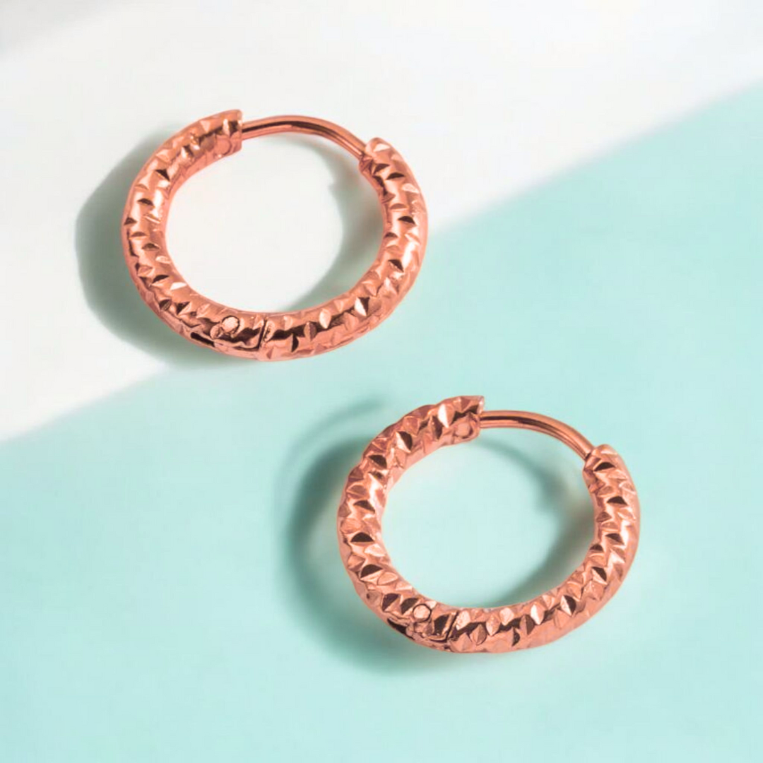 Melina | Gold Plated Hammered Texture Hoop Earrings
