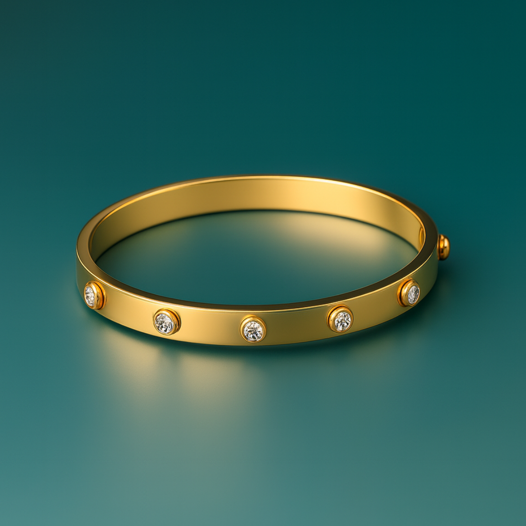 Ophelia | Gold Plated Circular Zircon Cuff Bracelet Bangle