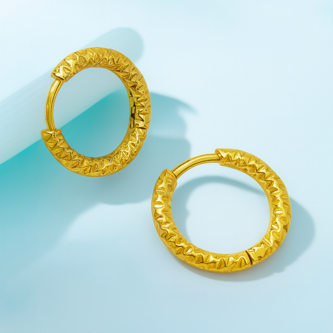 Melina | Gold Plated Hammered Texture Hoop Earrings