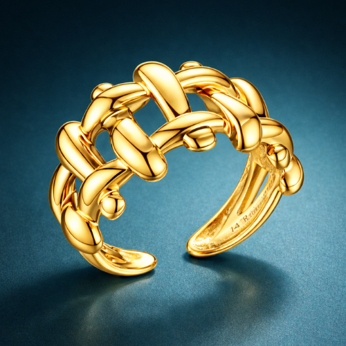 Martina | Gold Plated Irregular Knit Cuff Resizable Ring