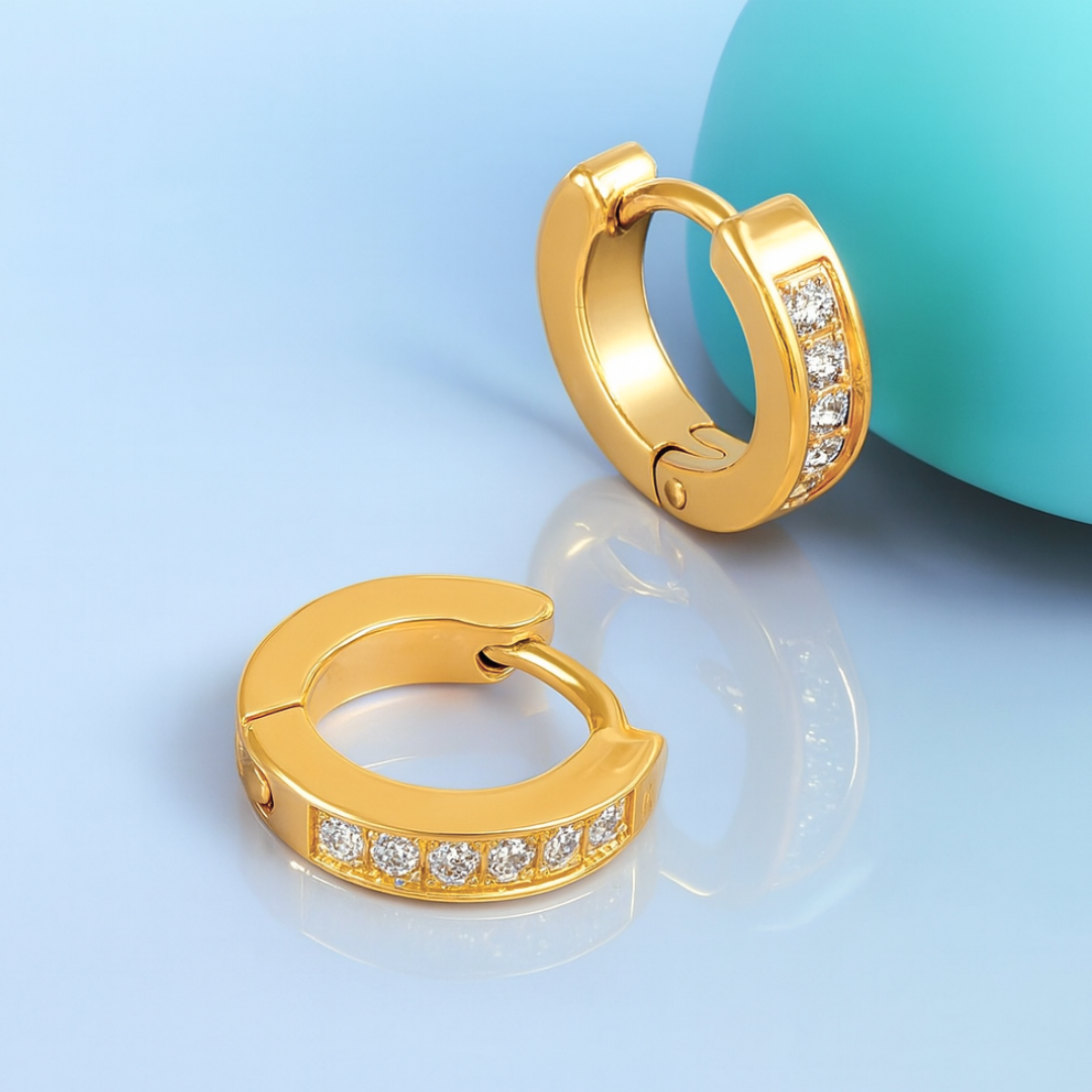Iris | 18K Gold Plated Mini Huggie Hoop Waterproof Earrings with Zircons