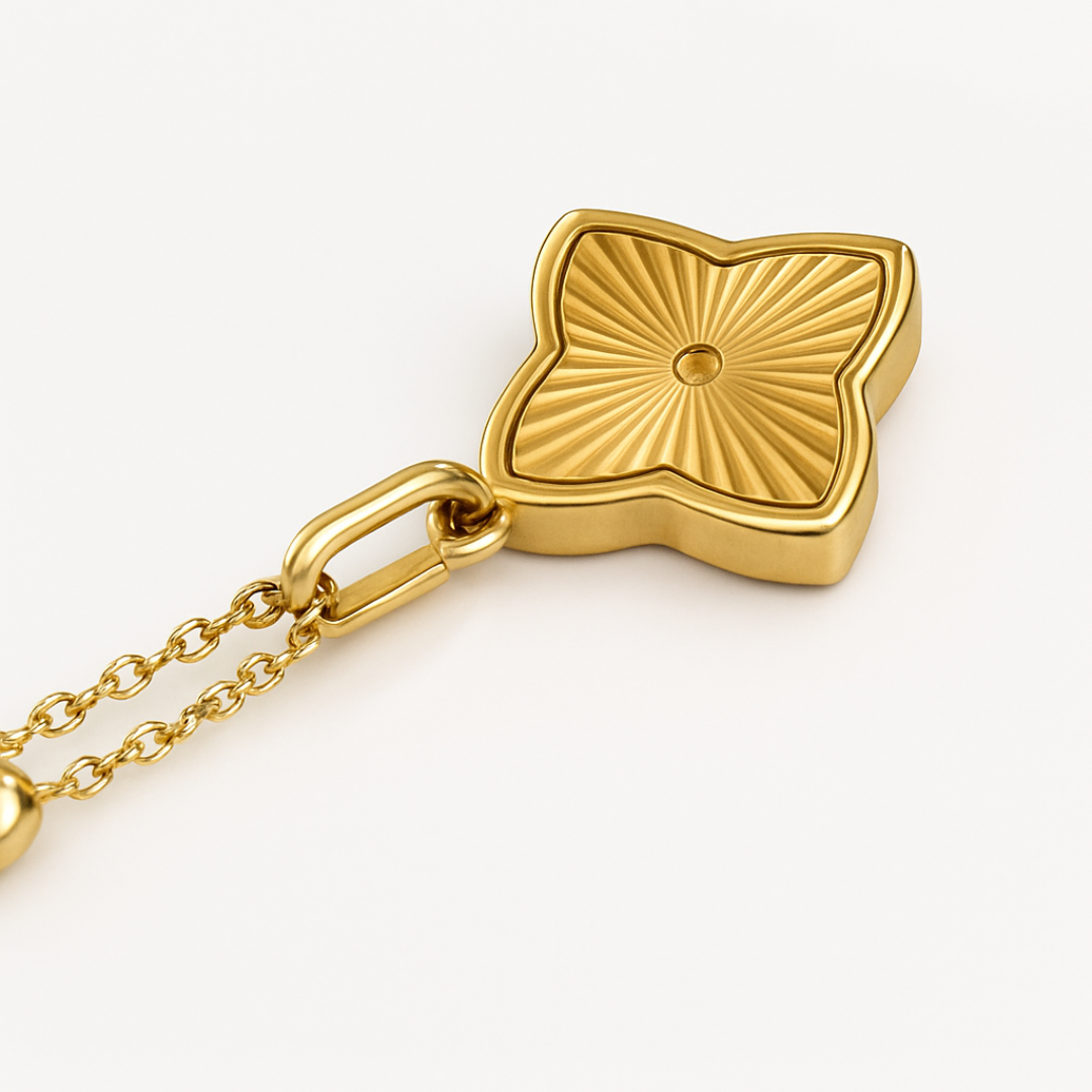 Clover Necklace -18K Gold Plated Textured Four-Leaf Pendant Waterproof