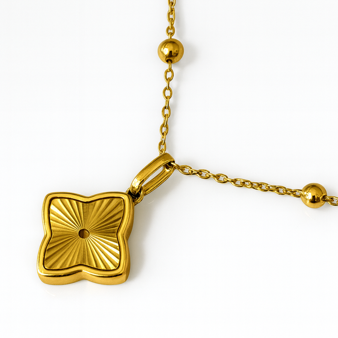 Clover Necklace -18K Gold Plated Textured Four-Leaf Pendant Waterproof