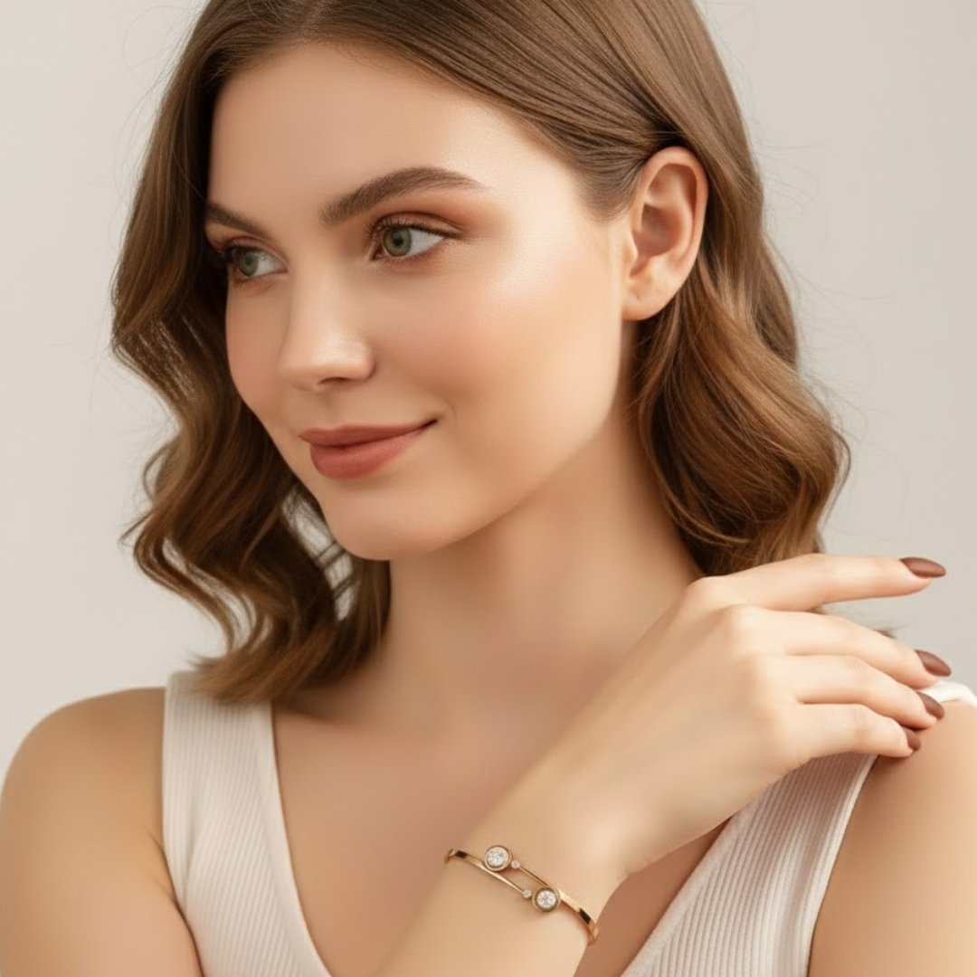 Steffi | 18K Gold Plated Roman Numeral Zircon Cuff Bracelet Bangle