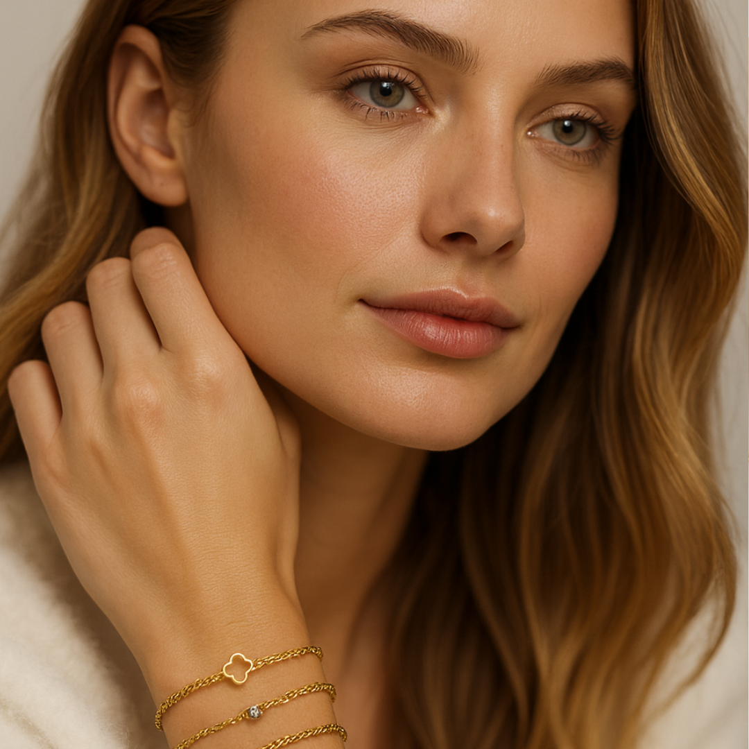 Rita | Gold Plated Multi Clover Chain Bracelet