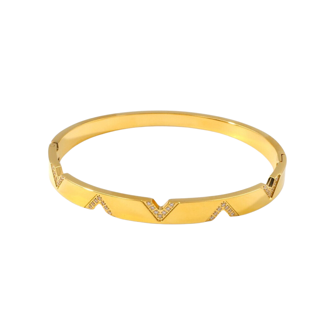 Vida | V-Cut Gold Plated Bracelet Bangle with Zircons