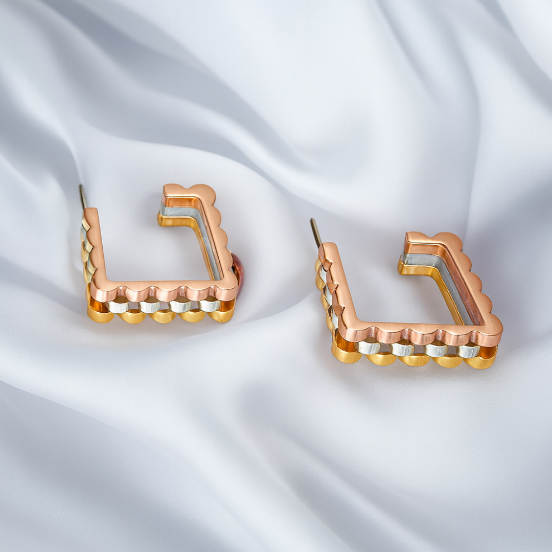 Nora | 18K Gold and Tri-Color Plated Square Geometric Waterproof Earrings