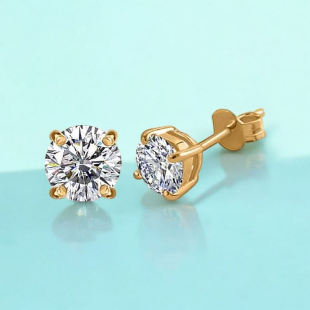Rya | Gold Plated Diamond Cut Cubic Zirconia Stud Earrings