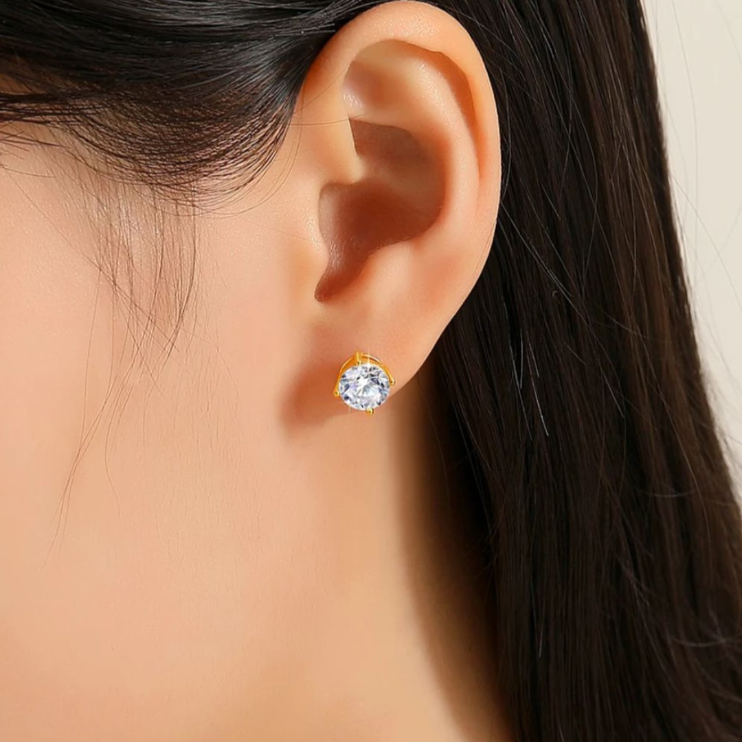 Rya | Gold Plated Diamond Cut Cubic Zirconia Stud Earrings